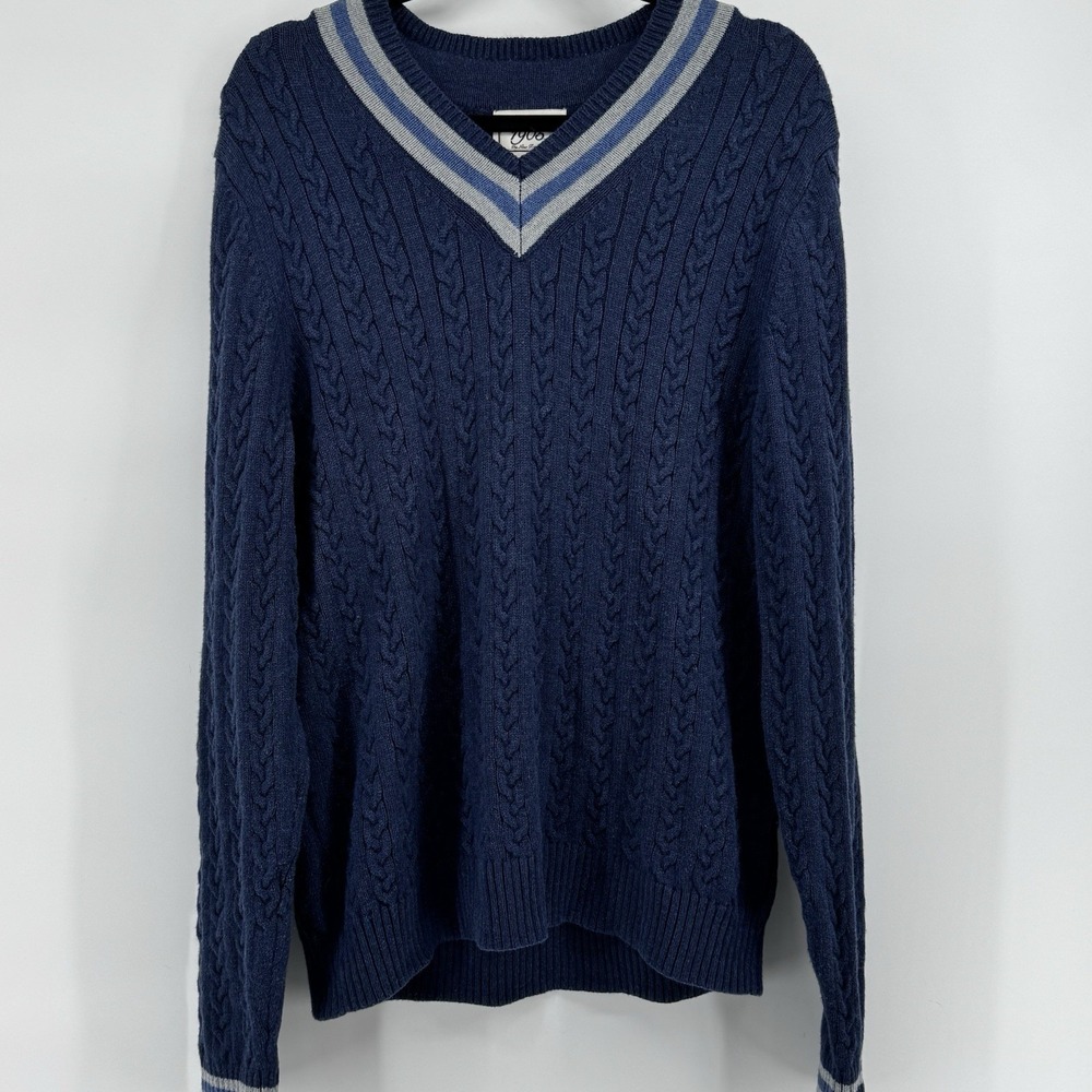 Jos. A. Bank‎ Wool Blend Sweater Mens Size Large Navy Blue Long Sleeve V Neck